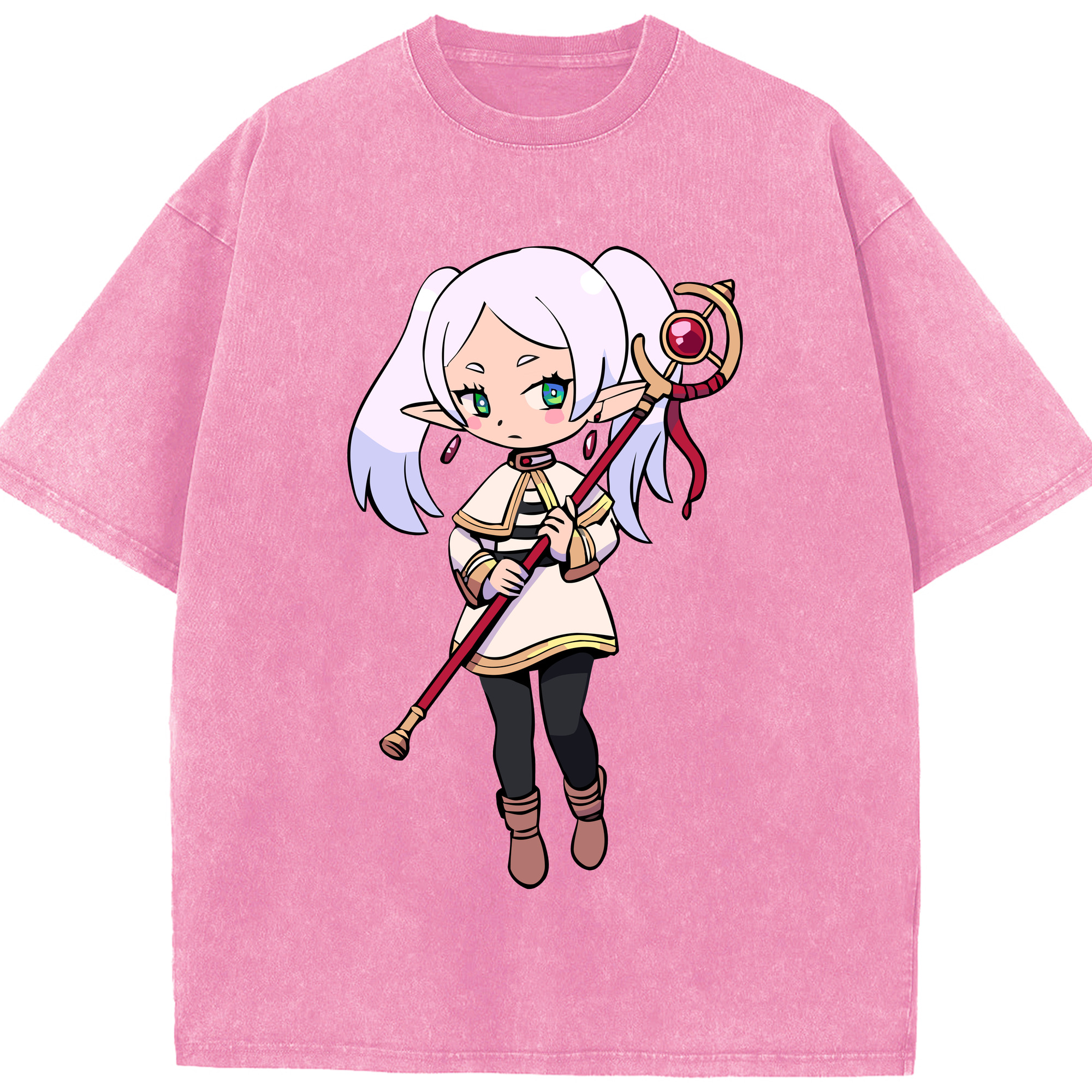 （画像用） 葬送のフリーレン Frieren 綿100% ヴィンテージ風 半袖Tシャツ（フロントプリント）